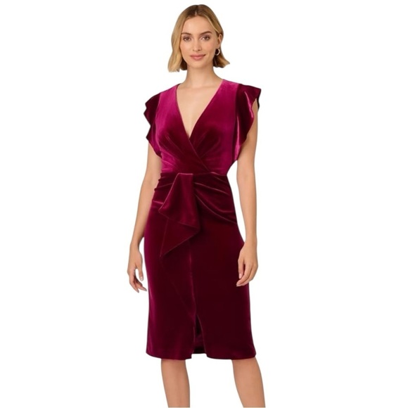 Adrianna Papell Dresses & Skirts - ADRIANNA PAPELL FUCHSIA PINK VELVET SURPLICE MIDI DRESS AP1D105513